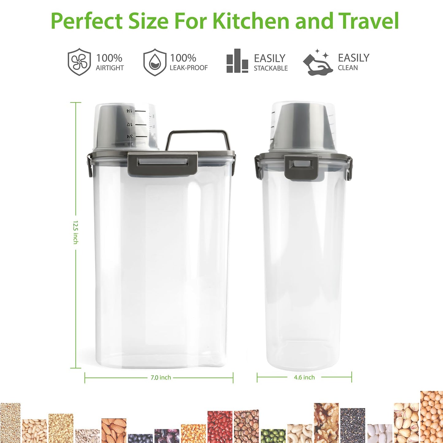Viretec Rice Storage Container, 3 to 5Lbs Dry Food Airtight Container, Pet Dog Cat Food Canister, BPA Free Clear Plastic Kitchen and Pantry Organization Bin for Oatmeal, Grain, Cereal, Pasta, Flour