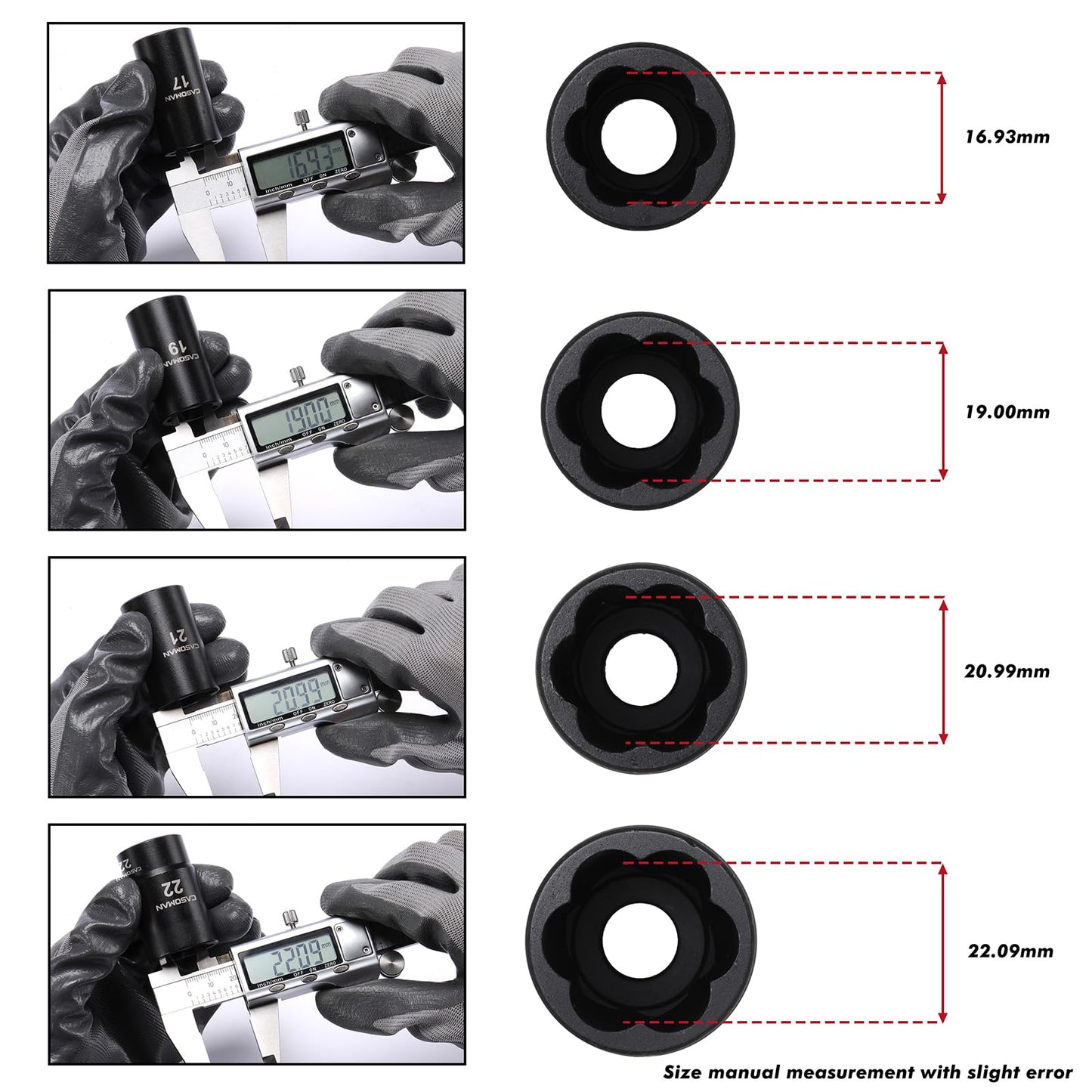 CASOMAN 5 Pieces 1/2" Dr. Twist Socket Set, Lug Nut Remover Tool, Metric Bolt and Lug Nut Extractor Socket Tools
