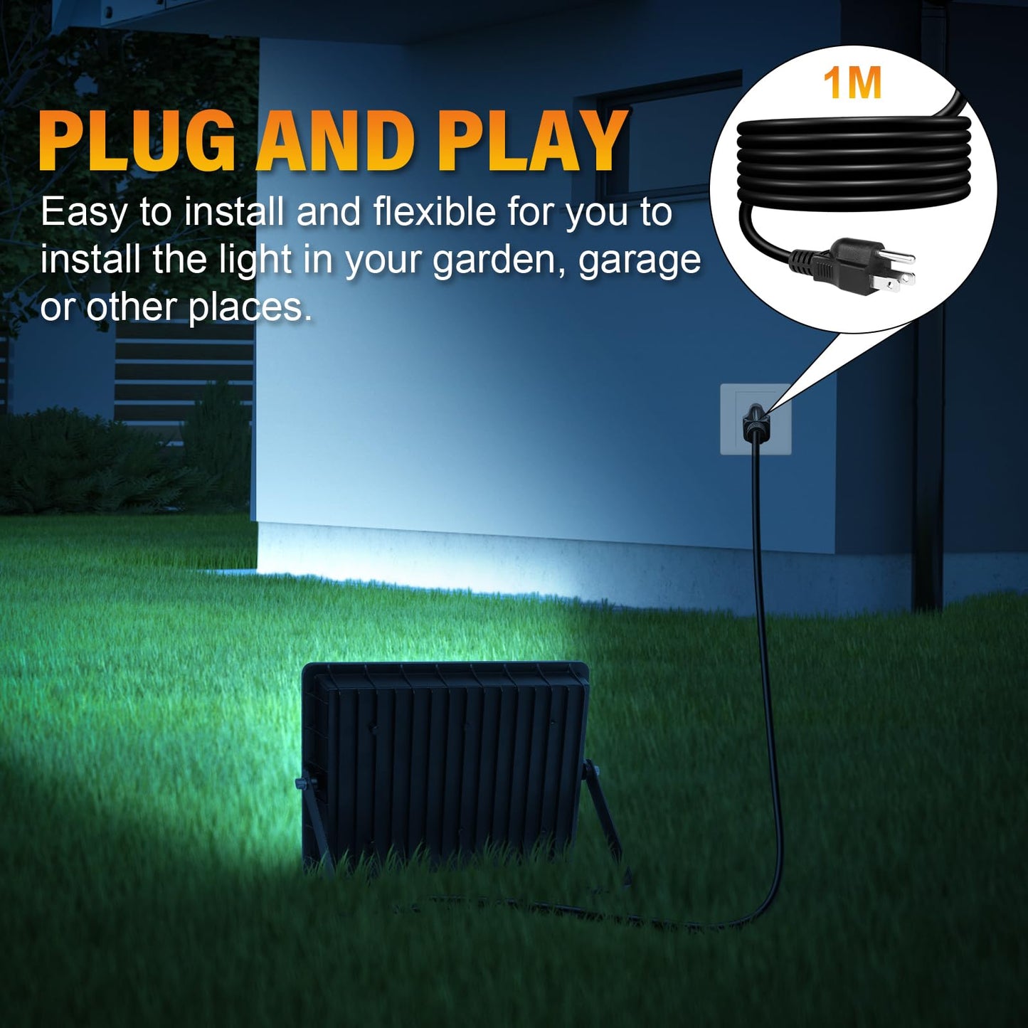 Willpower 2PCS Outdoor LED Floodlights 30W 3000LM, Flood Lights with Plug, LED Security Lights 3000K Warm White Job Site Work Lamp IP66 Waterproof for Garden Garage Yard Lawn Court Workshop Patio