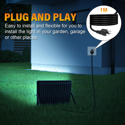 Willpower 2PCS Outdoor LED Floodlights 30W 3000LM, Flood Lights with Plug, LED Security Lights 3000K Warm White Job Site Work Lamp IP66 Waterproof for Garden Garage Yard Lawn Court Workshop Patio