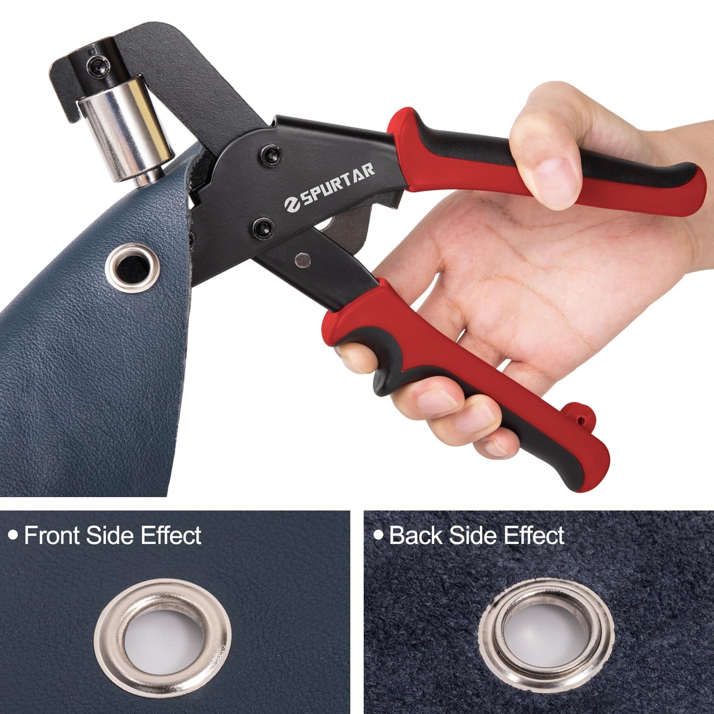 Spurtar Grommet Tool Kit 3/8'' Handheld Grommet Kit Magnetic Eyelet Tool with 10mm Hollow Punch and 500pcs Eyelets for Leather Fabric Belt Tarp Tent Bag Curtain Cardboard