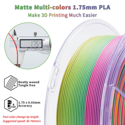 ZIRO 3D Printer Filament PLA, Fast Color Changing Filament(Matte), Color Change by Length PLA, Fit Most FDM 3D Printers, Matte Finish 1KG/ 2.2lbs Spool, Rainbow Blaze
