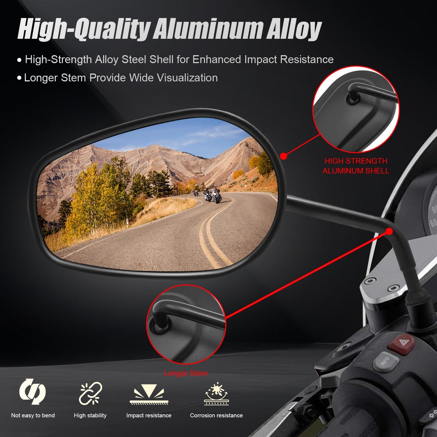 VPZMT 8mm Teardrop Rearview Mirrors for Harley Road King CVO Road Street Tri Glide Freewheeler Street XG500 XG750 Sportster XL883 1200 Softail Street Bob Dyna Models (Black)