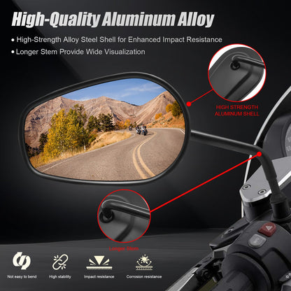 VPZMT 8mm Teardrop Rearview Mirrors for Harley Road King CVO Road Street Tri Glide Freewheeler Street XG500 XG750 Sportster XL883 1200 Softail Street Bob Dyna Models (Black)