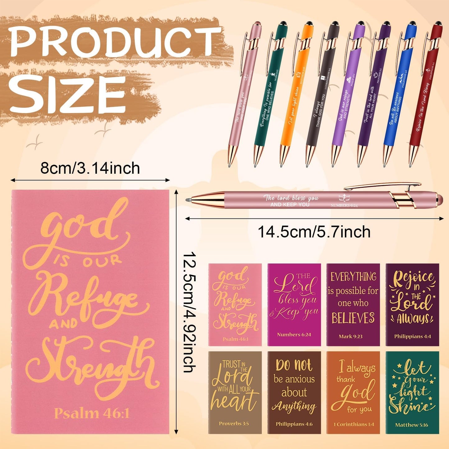 32 Pcs Bible Pens Notepads Gift Set Includes 16 Bible Verse Notebooks 16 Christian Pens Inspirational Notebooks Religious Journals for Church School Supplies
