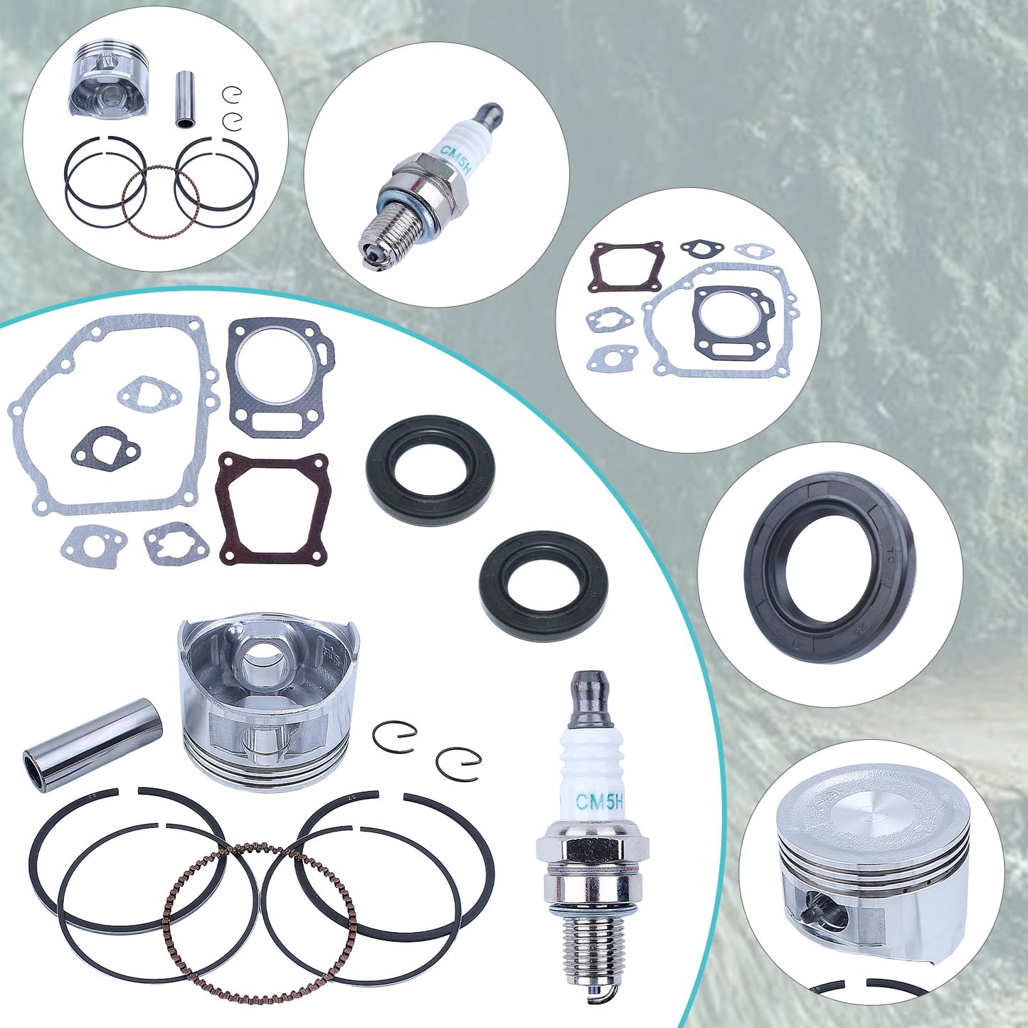 Atunee 68mm Piston Rings Gasket Oil Seal Rebuild Kit for Honda GX160 GX200 168F 5.5/6.5HP 2-3.5kw Gasoline Generator Trimmer Engine with Spark Plug Replace 13101-ZF7-010 13101-ZH8-010
