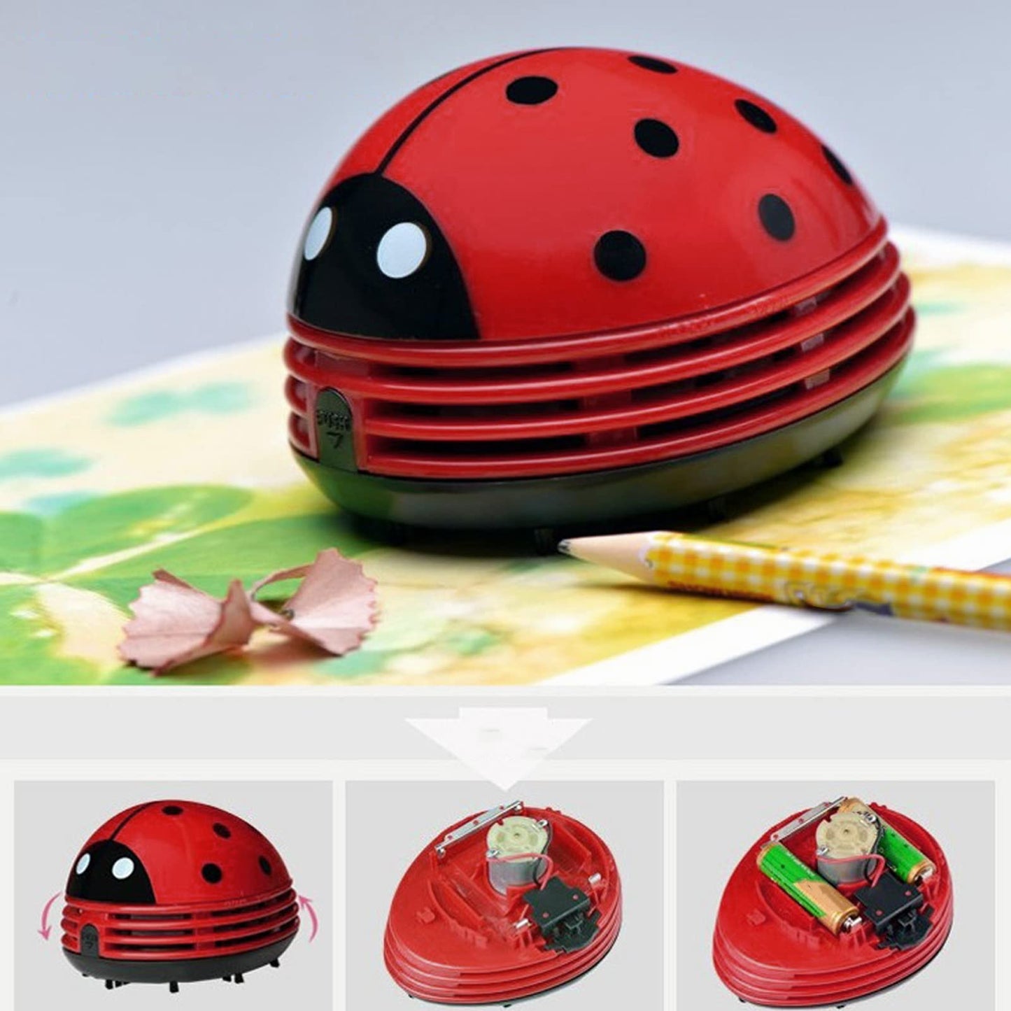 Cartoon Ladybug Mini Vacuum, Ergonomic Detachable Multi Purpose Keyboard Vacuum USB Easy Desktop Vacuum Cleaner for PC Laptop Desk Table Rubber Crumbs