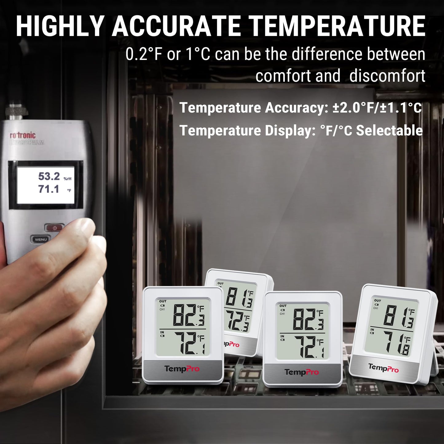 ThermoPro Indoor Outdoor Thermometer Wireless TP200B, Thermometer Indoor Outdoor with Temperature Sensor Up to 500FT, Outdoor Thermometers for Patio Garden Cellar Home Room
