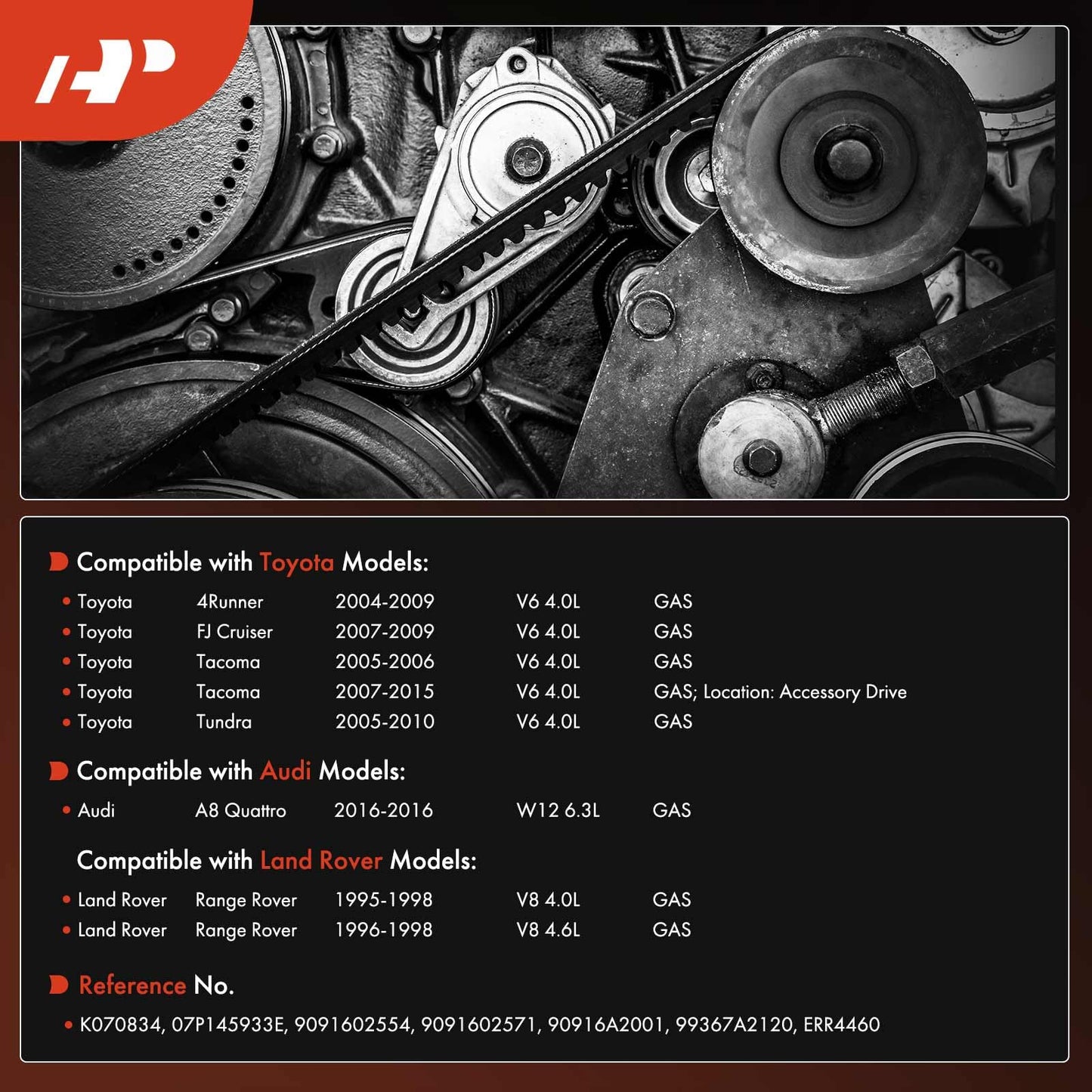 A-Premium Engine Serpentine Drive Belt Compatible with Toyota, Land Rover & Audi Cars - Tacoma 2005-2015, Tundra 2005-2010, 4Runner 2004-2009, FJ Cruiser, Range Rover, A8 Quattro, 4.0L 4.6L 6.3L