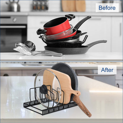 Toplife 7+ Lid Organizer, Adjustable Kitchen Cabinet Organizer for Cutting Boards, Plates, Bakeware, Black