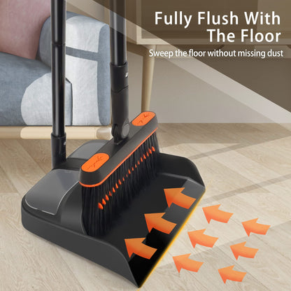 JEHONN Broom and Dustpan Set for Home, Long Handle Lightweight 180 Degree Rotating Broom Set Indoor, Upright Standing Dust Pan with Comb Teeth, Store Sweep Set for Room Kitchen Office Lobby