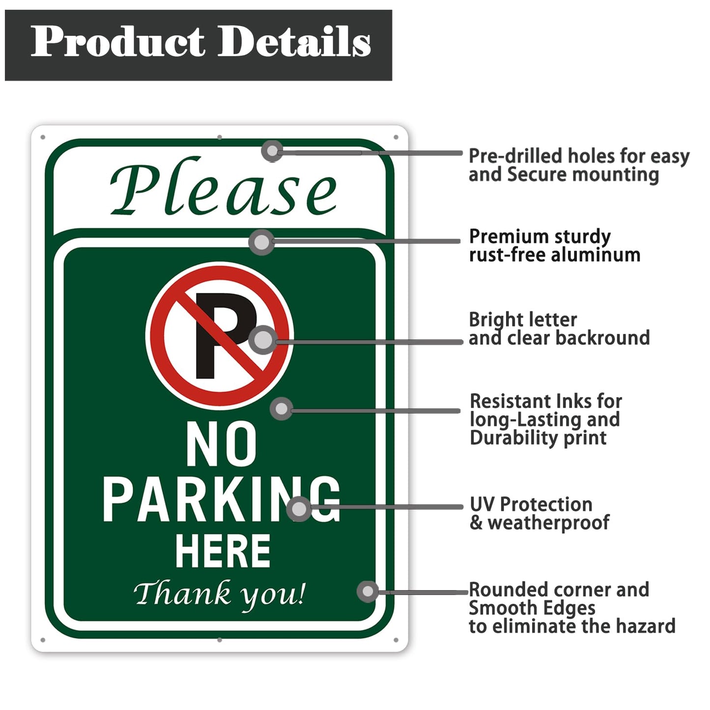 Clotide 2 Pack No Parking Here Sign, 10" x 14" Aluminum Private Property Sign, UV Resistant, Scratch, Waterproof and Weatherproof