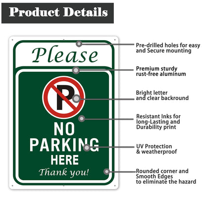 Clotide 2 Pack No Parking Here Sign, 10" x 14" Aluminum Private Property Sign, UV Resistant, Scratch, Waterproof and Weatherproof