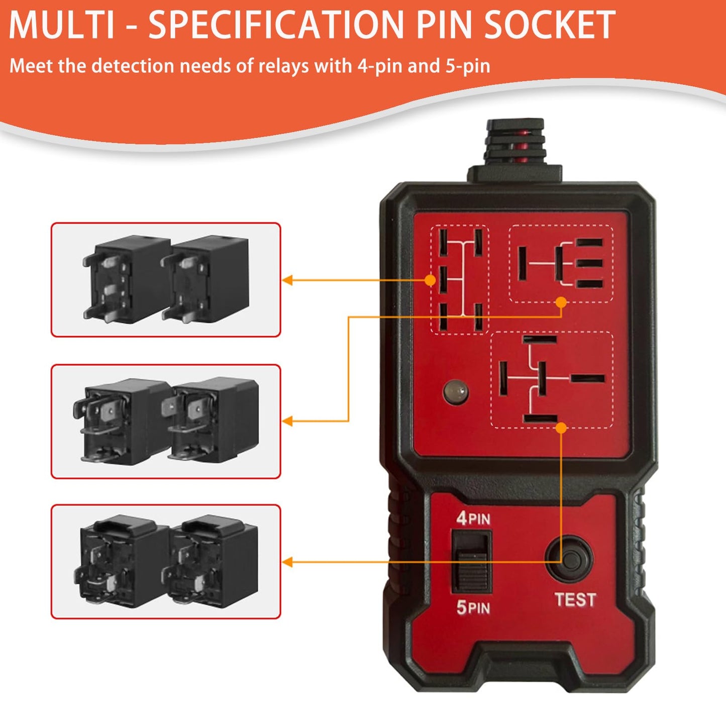 Automotive Relay Tester with Relay Puller - 12V Car Relay Tester Diagnostic Tool, Handheld 4 & 5 Pin Auto Relay Testing Kit, Car Battery Relay Detector Checker with Battery Clips for Auto Repair