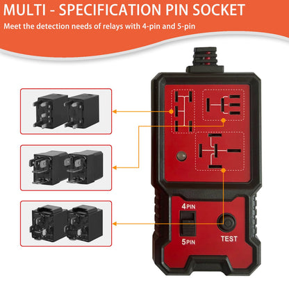 Automotive Relay Tester with Relay Puller - 12V Car Relay Tester Diagnostic Tool, Handheld 4 & 5 Pin Auto Relay Testing Kit, Car Battery Relay Detector Checker with Battery Clips for Auto Repair