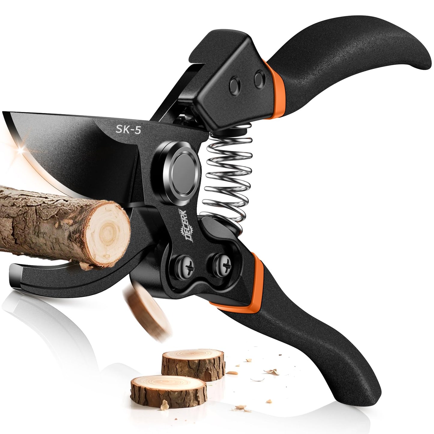 DECERK® 8.5" Professional Pruning Shears - Cuts 4X Easier with Ultra Sharp Japanese Steel Titanium Blade, Arthritis Friendly Garden Secateurs & Plant Clippers, Effortlessly Prunes 3/4" Branches