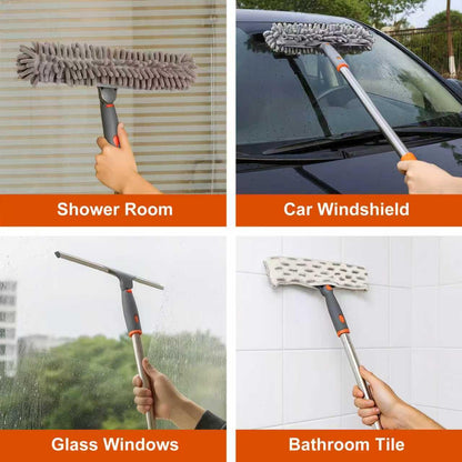 Window Cleaning Tools Window Squeegee: with Extendable Pole 72 Inch - Microfiber Scrubber - for Indoor & Outdoor Glass, Car,High Windows