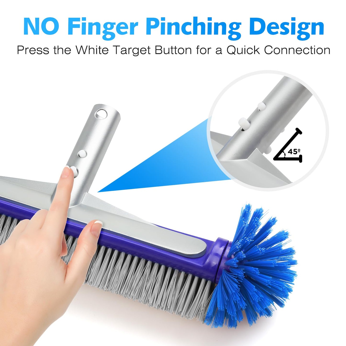 VABNEER Swimming Pool Brush 18 inches Durable Plastic Brush Head with Aluminium Handle and Enhanced Aluminium Back for Swimming Pool, Pond, Spa, Hot Spring, Tubs, Walls, Tile, Floors