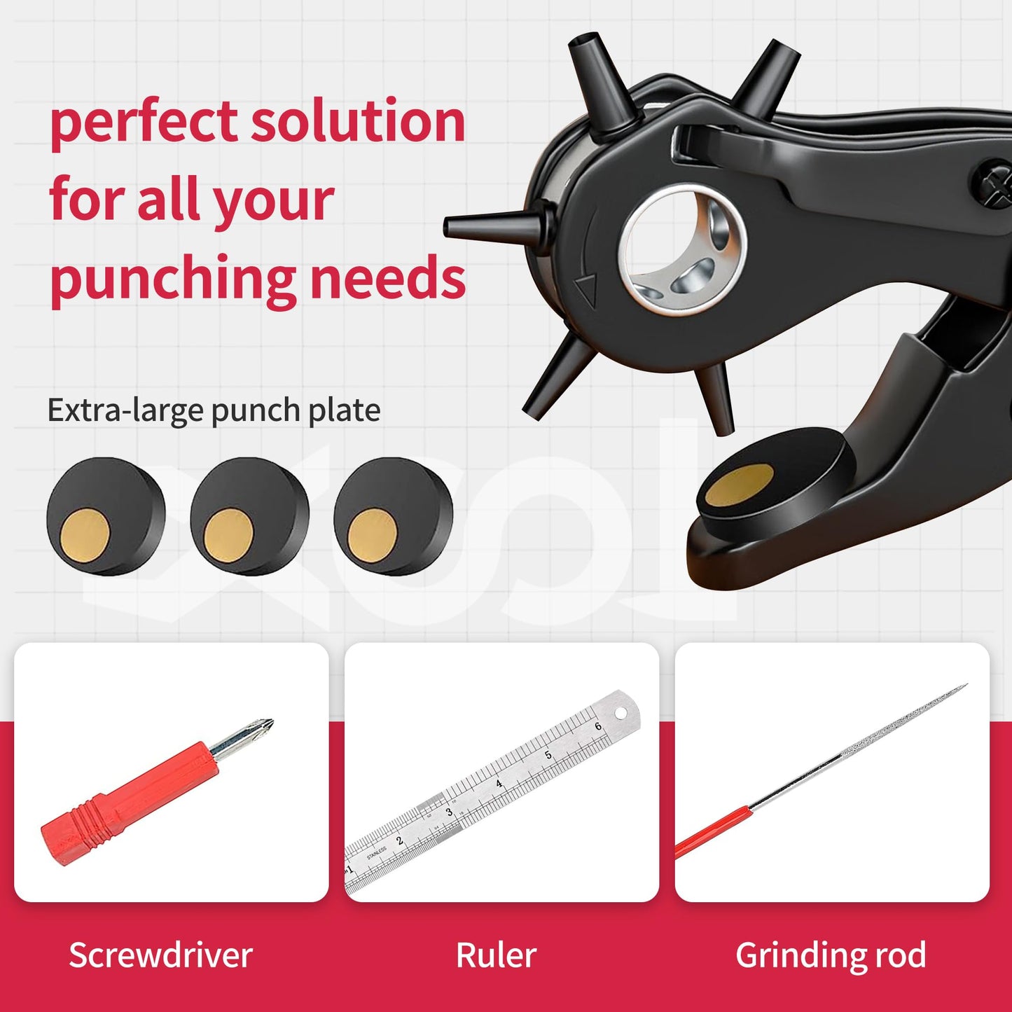 XOOL Revolving Punch Plier Kit, Leather Hole Punch Set for Belts, Watch Bands, Straps, Dog Collars, Saddles, Shoes, Fabric, DIY Home or Craft Projects, Heavy Duty Rotary Puncher, Multi Hole Sizes Make