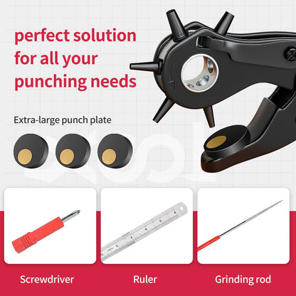 XOOL Revolving Punch Plier Kit, Leather Hole Punch Set for Belts, Watch Bands, Straps, Dog Collars, Saddles, Shoes, Fabric, DIY Home or Craft Projects, Heavy Duty Rotary Puncher, Multi Hole Sizes Make