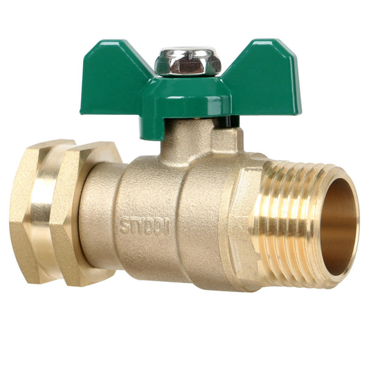 STYDDI Brass Garden Hose Shut Off Valve Full Flow, Heavy Duty 1-Way No Restricted-Flow Water Shut-Off Connector, 3/4” GHT Garden Hose Ball Valve Adapter Coupling, Lawn Hose-end Flow Control
