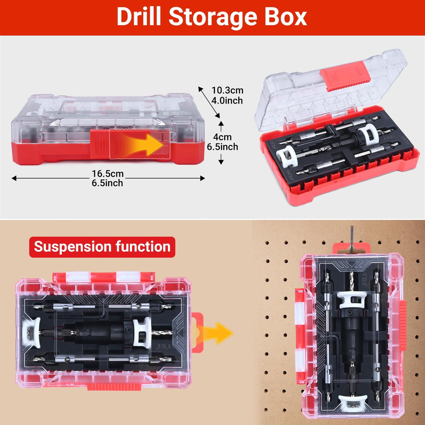 Preciva 5 Pcs Countersink Drill Bits Set, M2 HSS Tapered Drill Bits(1/8"、9/64"、5/32"、11/64"、3/16" with 2 Depth Stops & Hex Shank - for Wood, Plywood, MDF, Plastic & Drywall