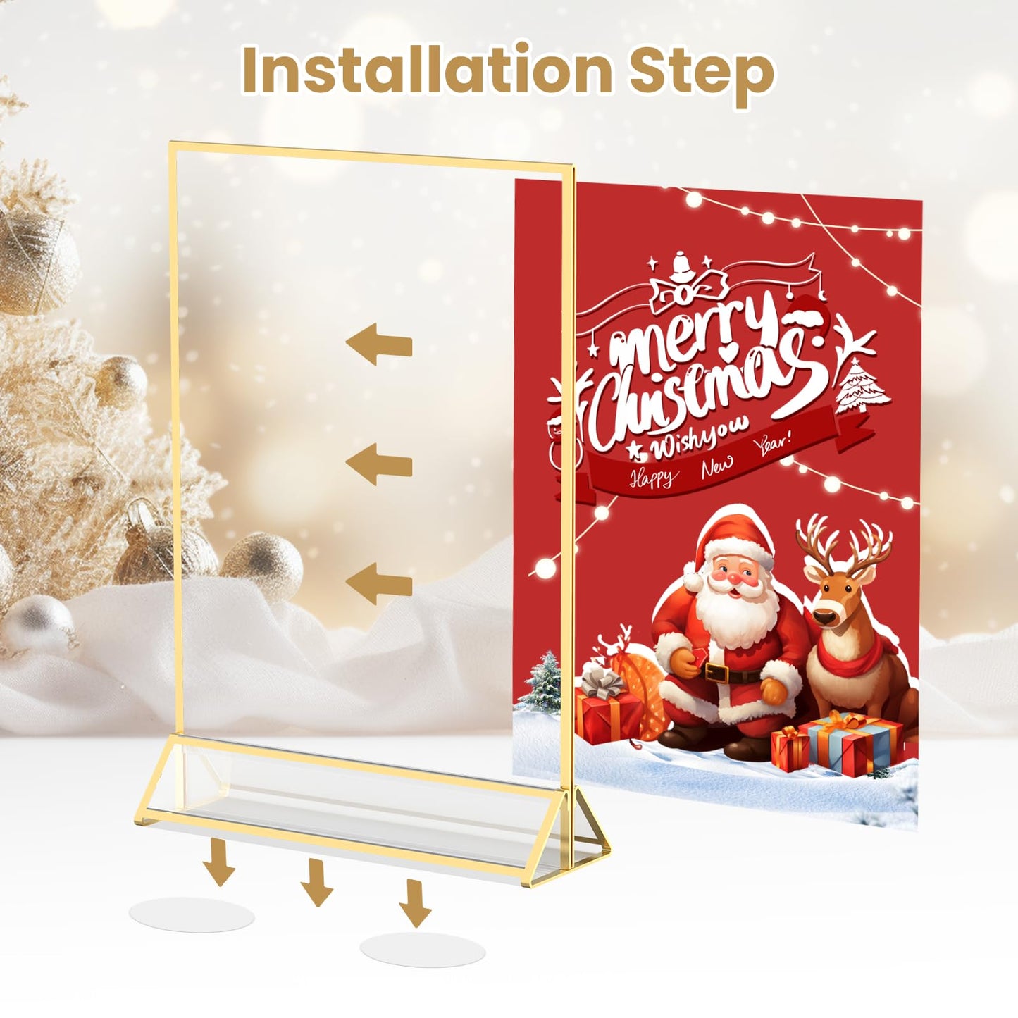 YOAEAILY Acrylic Sign Holder 8.5X11 Gold Frames Double-Sided Gold Picture Frames Flyer Holder for Menu Holder Wedding Table Number Holder Photo Frames with Double Sided Stickers-3 Pack