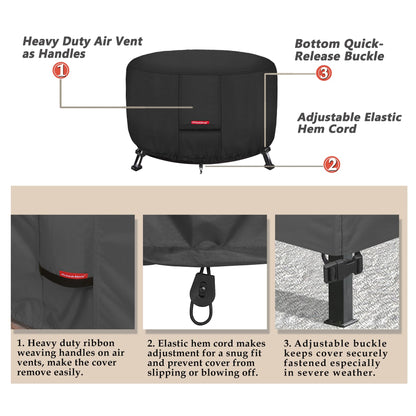 Porch Shield Fire Pit Cover - Waterproof 600D Heavy Duty Round Patio Fire Bowl Cover Black - 32 inch