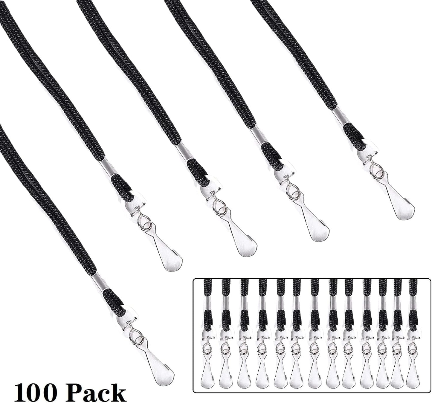 100 Pack Badge Lanyards, for ID Badges, Black Lanyards Badge Holder Card Lanyards with Swivel Hook (Black)