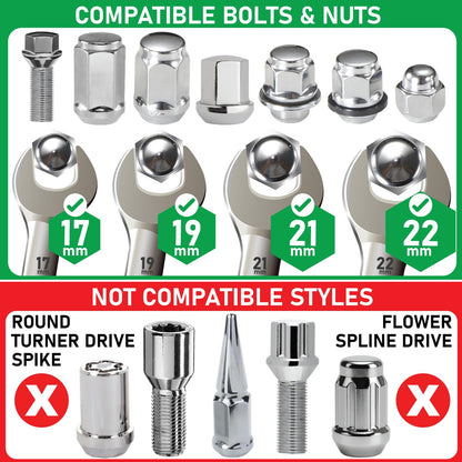 Spurtar 5 Pcs Wheel Lock Removal Kit, Locking Lug Nut Removal Tool Lug Nut Extractor Set Twist Socket Set for Removing Damaged, Dead, Rusted, Rounded-Off Bolts, Nuts & Screws-17MM,19MM, 21MM, 22MM