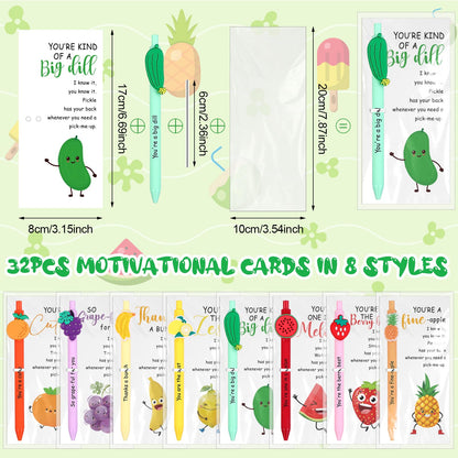 36 Sets Inspirational Fruit Pens Gifts Bulk Motivational Fruit Ballpoint Pen with Emotional Support Positive Cards Thank You Staff Gifts Employee Appreciation Gift for Coworker Team Teacher Student