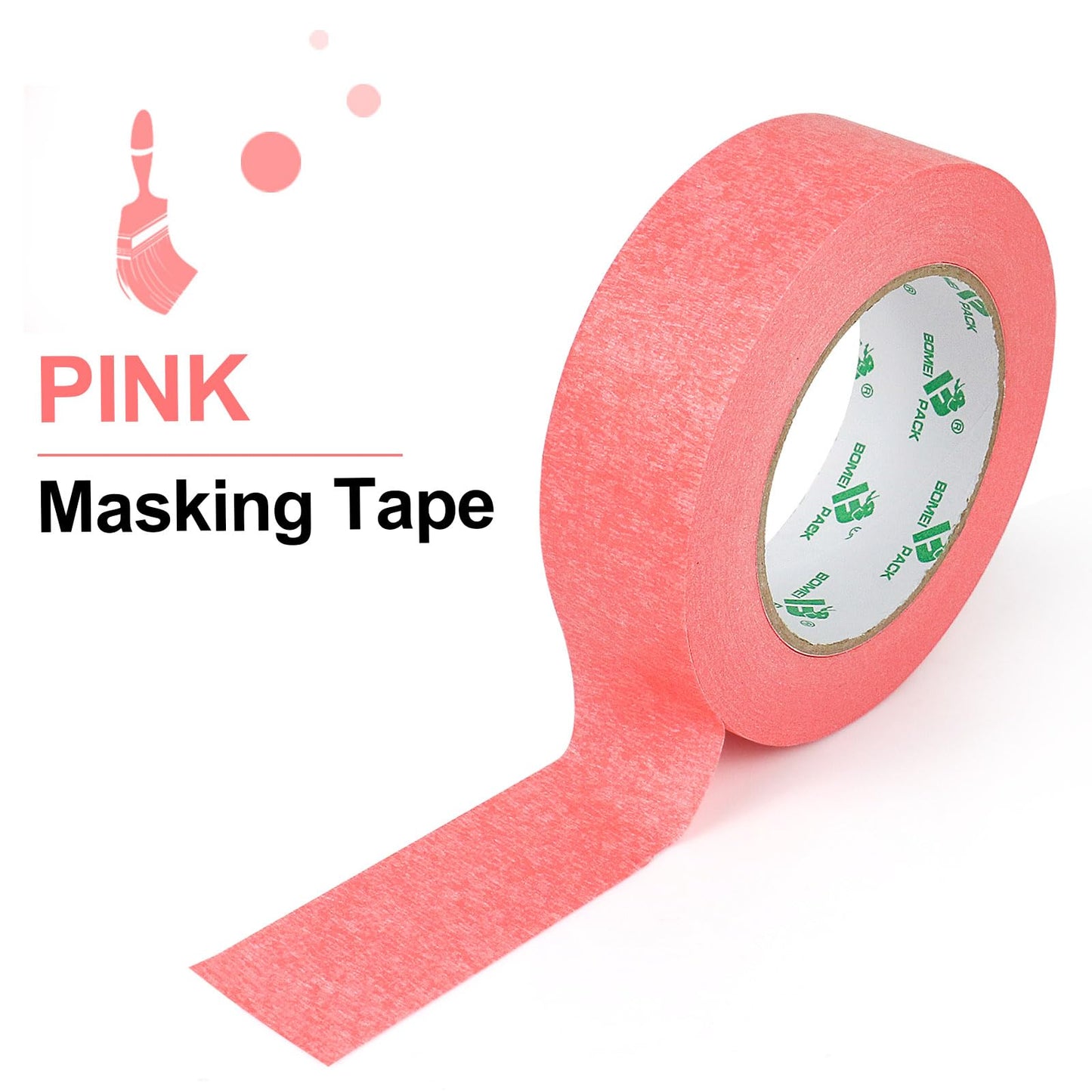 BOMEI PACK 5Rolls Pink Masking Tape 36mm x 55yds, General Purpose Thin Pink Painters Tape for Painting, Labeling, DIY Crafting, Decoration and School Projects, Total 275yds