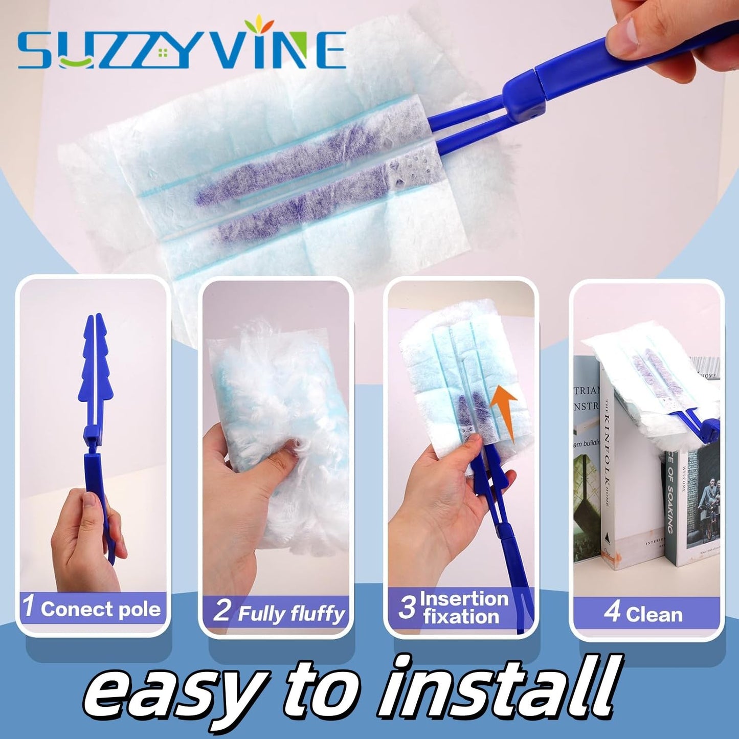SUZZYVINE Disposable Duster Refills, 180 Dusters Refills, Total 30 Count,Blue and White