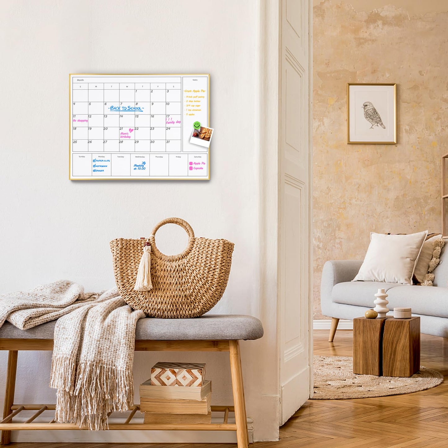 Aitakatta 3-in-1 Dry Erase Calendar for Wall with Gold Aluminum Frame, Magnetic Monthly & Weekly Calendar Whiteboard, Dry Erase Board for Wall, Hanging White Board for Decor/Memo(YL+ZL-Gold,4333)