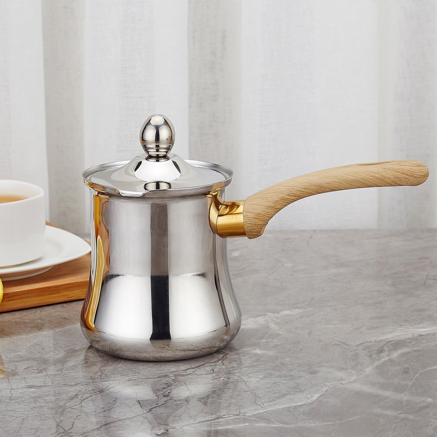 Turkish Coffee Pot Set, 720ml Coffee Maker, Chai Pot, Arabic,Briki Greek Coffee Pot, Coffee Warmer and Butter Melting Pot
