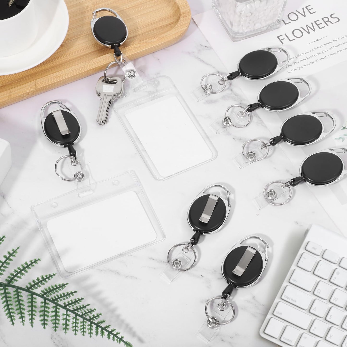 20 Pack Badge Reels Retractable ID Badge Holder with Carabiner Heavy Duty Badge Reel Clip and Key Chain for Work Office