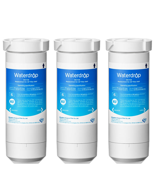 Waterdrop XWF NSF Certified Refrigerator Water Filter, Replacement for GE® XWF, Replacement for Models Starting with GDE25, GFE26, GNE25, GNE27, GYE18, 3 Filters (Not XWFE®)