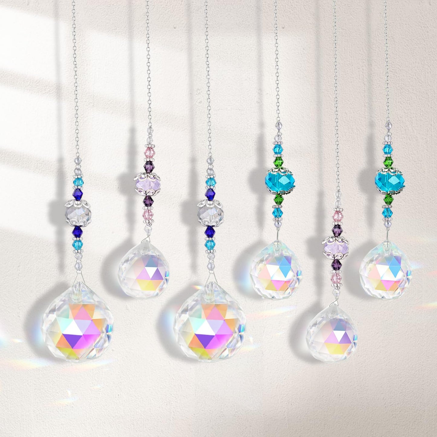 Anxingo Crystal Suncatcher with Chain, Clear Crystal Sun Catcher Hanging Prisms Ball, for Garden Home Wedding Christmas Decor Indoor Window Chandelier (6 Pack)