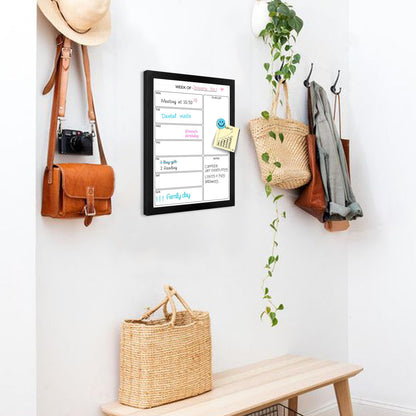 Aitakatta Weekly Dry Erase Whiteboard Calendar, 15.7"x11.8" Magnetic Surface Memo Board, Minimal Design Weekly Planner for Wall, Black Wood Frame Dry Erase Board for Office School Home(ZLBB-S-BK-3040)