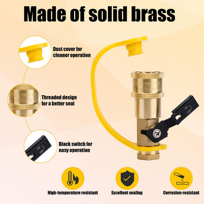 7pcs RV Propane Quick Connect Fittings Adapter Valve Kit, 3/8" Flare x 1/4" NPT Male Female Brass Quick Connect Plug Couplers Pipe Nipple for Low Pressure Gas Appliance Grills Heaters BBQ