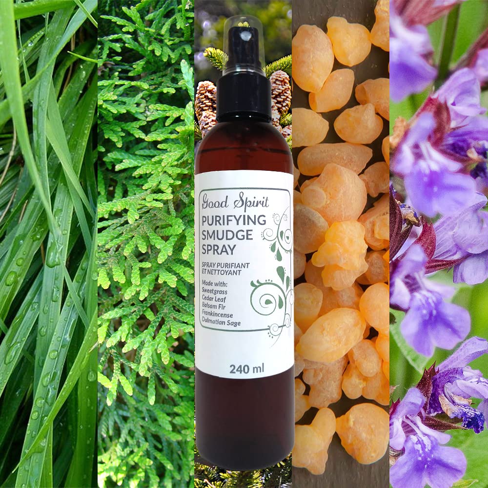 Smudging Spray by Nascentials 240ml | Sweetgrass, Cedar Leaf, Balsam Fir, Frankincense & Dalmatian Sage | Bonus 60ml Travel Size | Spray to Cleanse Spaces and Energy | Made with Pure Essential Oils