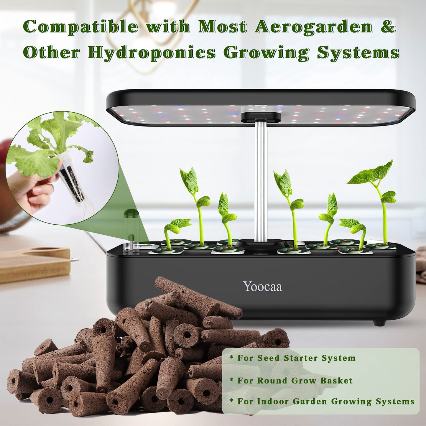 Yoocaa Grow Sponges for AeroGarden, 100 Pack Hydroponic Pods & 50 Labels Refill for Indoor Growing System, Seed Starter Pods Root Growth Replacement Sponges, Compatible with IDOO, QYO, LYKO