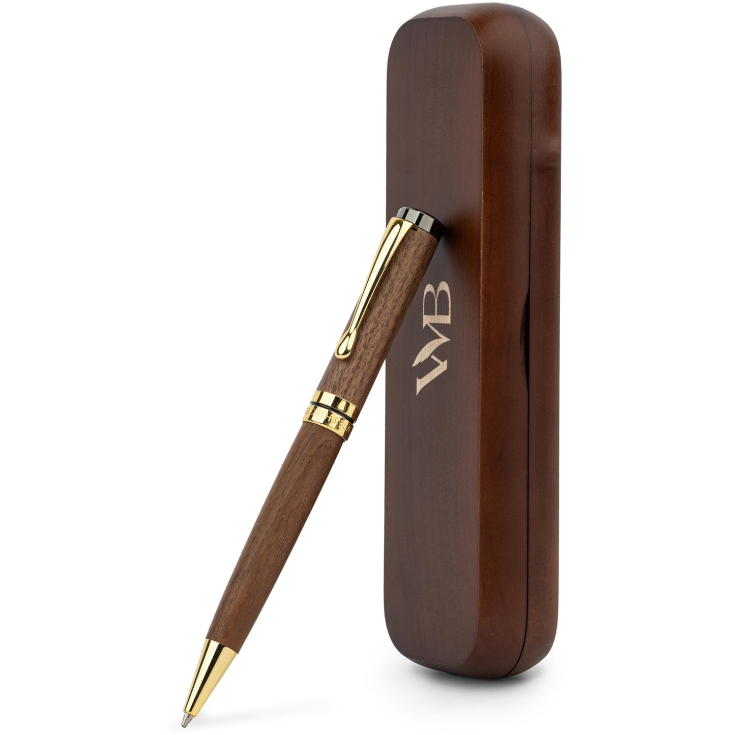 Wordsworth and Black Ballpoint Pen Set - Stunning Luxury Pen Bamboo Brownwood Gold Finish, Refillable, Best Ball Pen for Men & Women, Black Ink Refill, Elegant, Point Pen