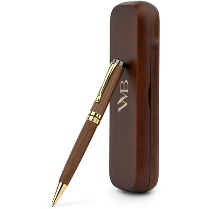Wordsworth and Black Ballpoint Pen Set - Stunning Luxury Pen Bamboo Brownwood Gold Finish, Refillable, Best Ball Pen for Men & Women, Black Ink Refill, Elegant, Point Pen