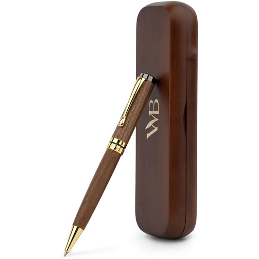 Wordsworth and Black Ballpoint Pen Set - Stunning Luxury Pen Bamboo Brownwood Gold Finish, Refillable, Best Ball Pen for Men & Women, Black Ink Refill, Elegant, Point Pen