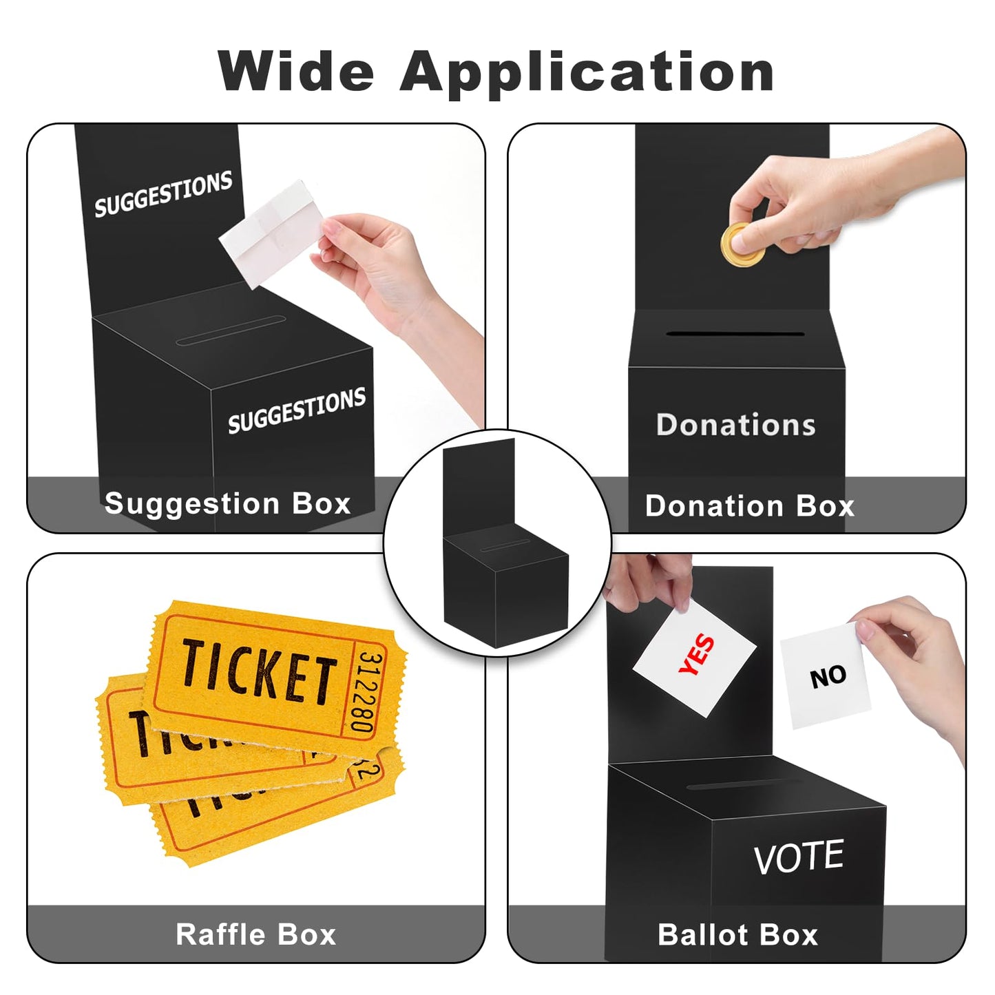 12 Pcs Ballot Box Raffle Box Donation Box for Fundraising, 6 X 6 X 6 Inch Cardboard Raffle Ticket Box with Slot Suggestion Box Removable Header Charity Box for Collecting Business Card Voting (Black)