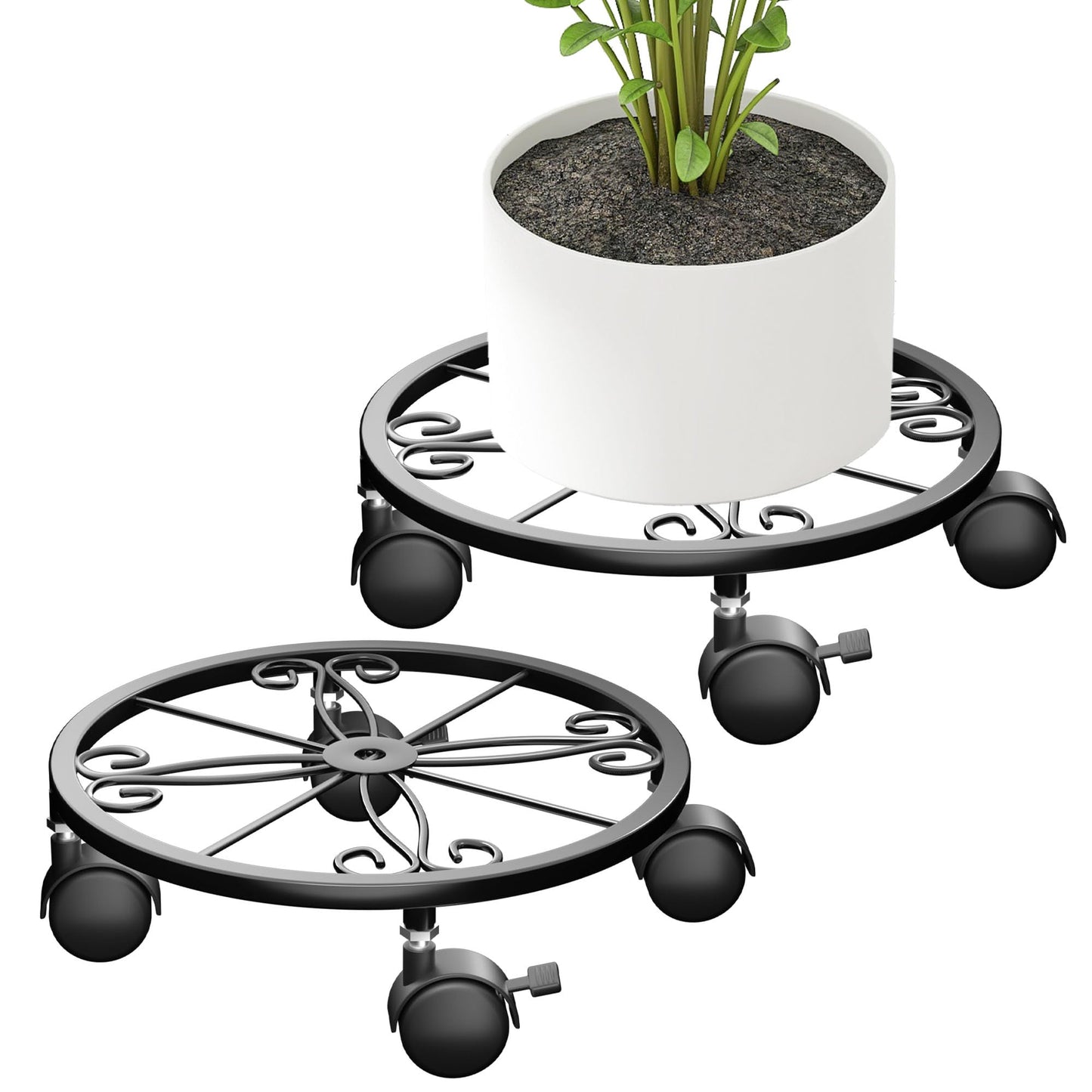 Chinpakden 10.24" Plant Stand with Wheels - 2 Pack Plant Caddy, 360 °Rotatable and Lockable Plant Rollers, Easy to Move, Plant Tray with Casters for Indoor Outdoor Wine Cellar.