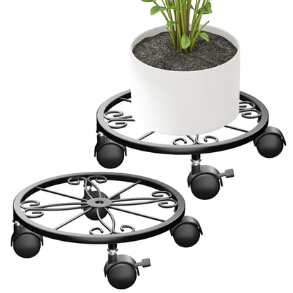 Chinpakden 10.24" Plant Stand with Wheels - 2 Pack Plant Caddy, 360 °Rotatable and Lockable Plant Rollers, Easy to Move, Plant Tray with Casters for Indoor Outdoor Wine Cellar.
