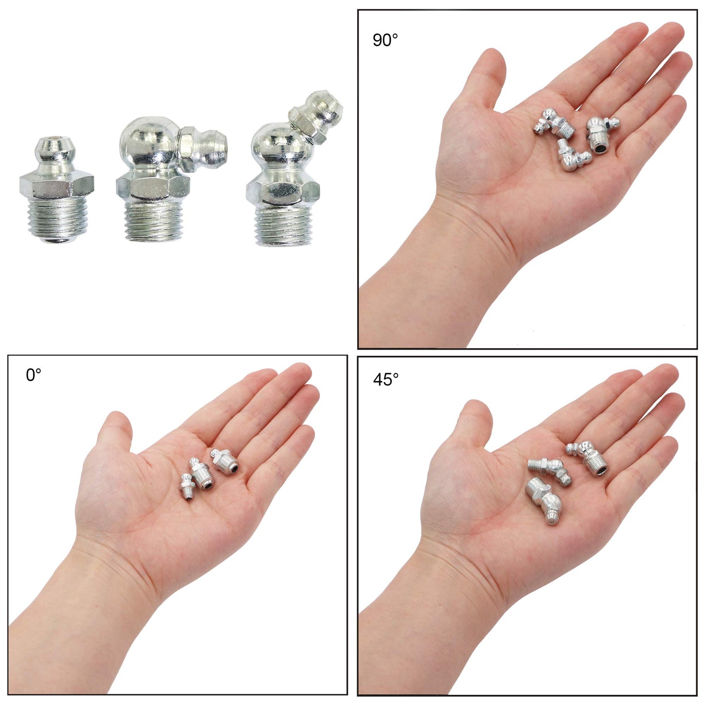 Taxutor 160-Pieces MM Metric Hydraulic Zerk Grease Fitting Assortment Set Kit - M6 M8 M10 Straight, 45 Degree, 90 Degree Angled Grease Zerk Fittings