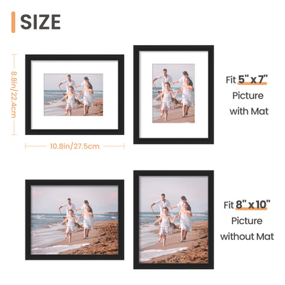 upsimples 8x10 Picture Frame Set of 5,Display Pictures 5x7 with Mat or 8x10 Without Mat,Wall Gallery Photo Frames, Black